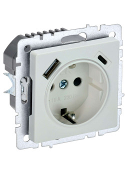 BRITE Розетка 1-местная с заземлением с защитными шторками 16А с USB A+C 18Вт РЮш11-1-БрЖ жемчуг IEK