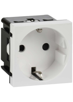 Розетка с заземляющим контактом без защитной шторки и винтовым зажимом (2 модуля) белая