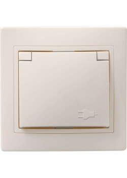 KVARTA Розетка 1-местная с заземлением с защитными шторками с крышкой 16А РСбш10-3-ККм кремовый IEK